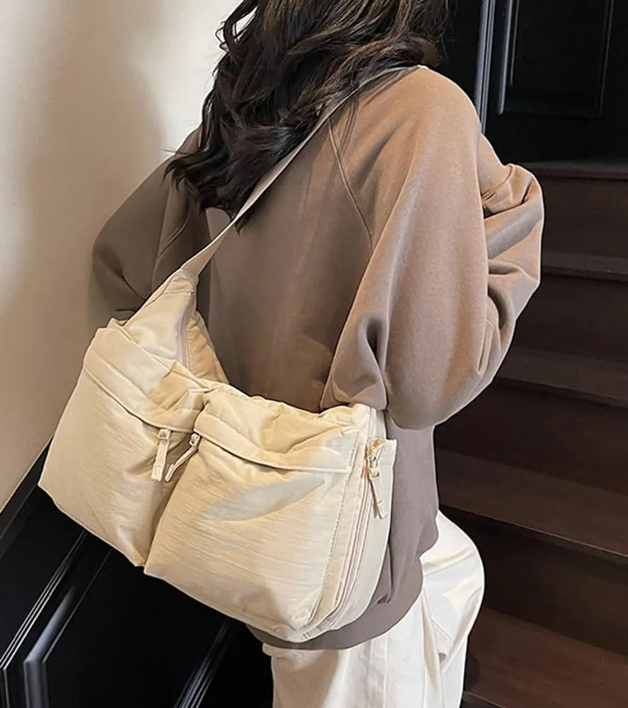 Large Crossbody Tote Bags Waterproof Nylon Shoulder Bag Multi-Pockets Sling Purse Messenger Bags Casual Work Handbag