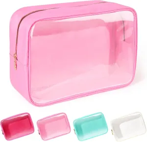 Large Makeup Bag for Purse Clear Makeup Bag Nylon&PVC Travel Pink Cosmetic Bag Preppy Cosmetic Zipper Pouch Toiletry Organizers Bag Coin Purse for Women