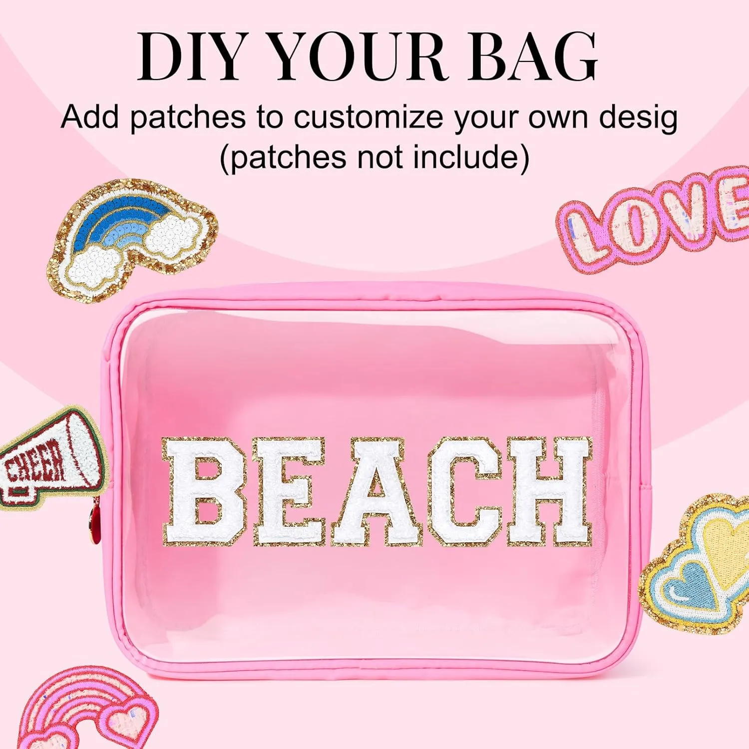 Large Makeup Bag for Purse Clear Makeup Bag Nylon&PVC Travel Pink Cosmetic Bag Preppy Cosmetic Zipper Pouch Toiletry Organizers Bag Coin Purse for Women