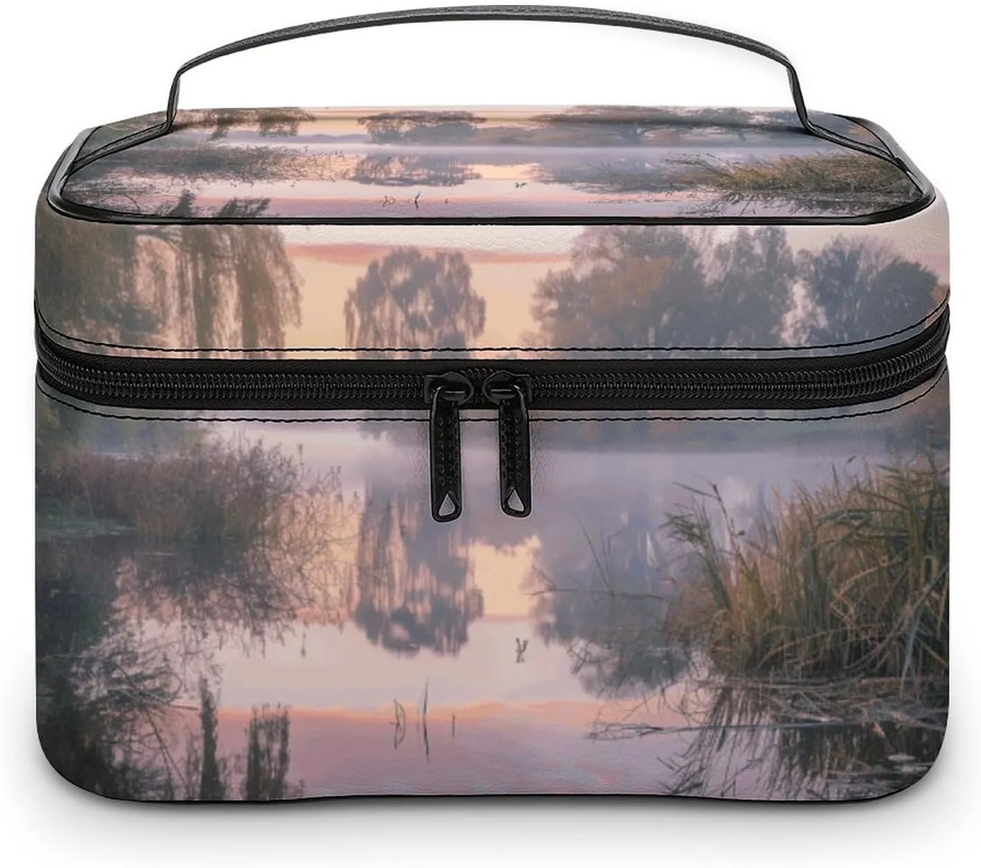 Large Opening Cosmetic Bag for Women Portable On The Calm Lake Printed Toiletries Bag Travel Bag Storage Bag with Handle