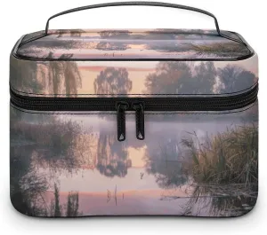 Large Opening Cosmetic Bag for Women Portable On The Calm Lake Printed Toiletries Bag Travel Bag Storage Bag with Handle