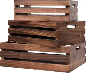 Large Size Wood Crates For Storage,Decorative Vintage Black Wooden Crates For Display,Handmade Solid Wood Boxes,Set Of 3 Rustic Black Wooden Crate. (vintage black)
