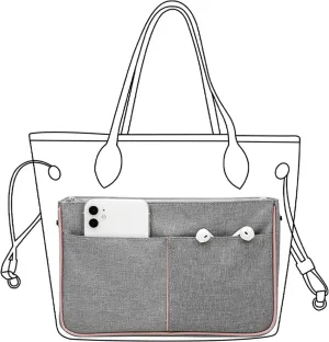 Lckaey Modern Minimalist Nylon Handbag Organizer Insert for Neverfull Longchamp and Goyard Tote, Grey