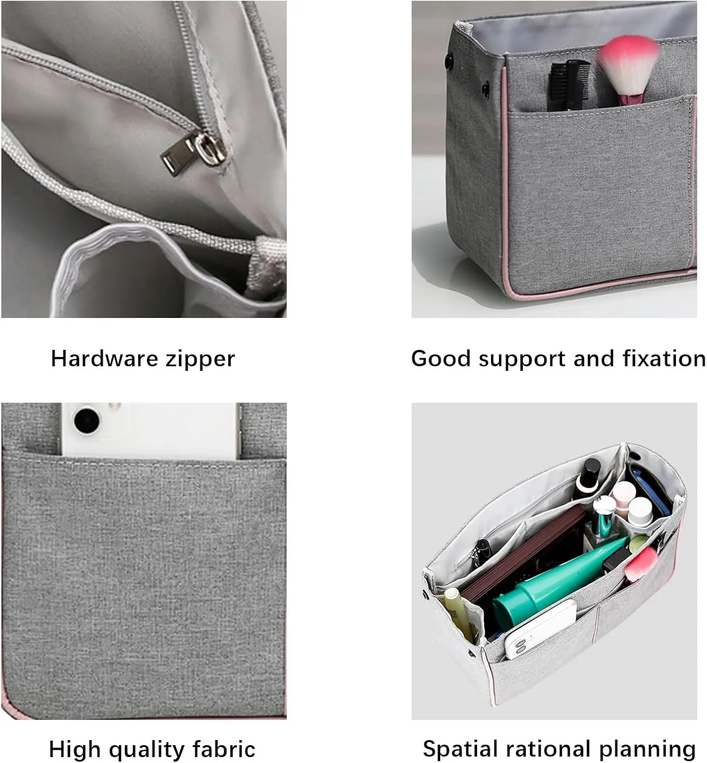 Lckaey Modern Minimalist Nylon Handbag Organizer Insert for Neverfull Longchamp and Goyard Tote, Grey