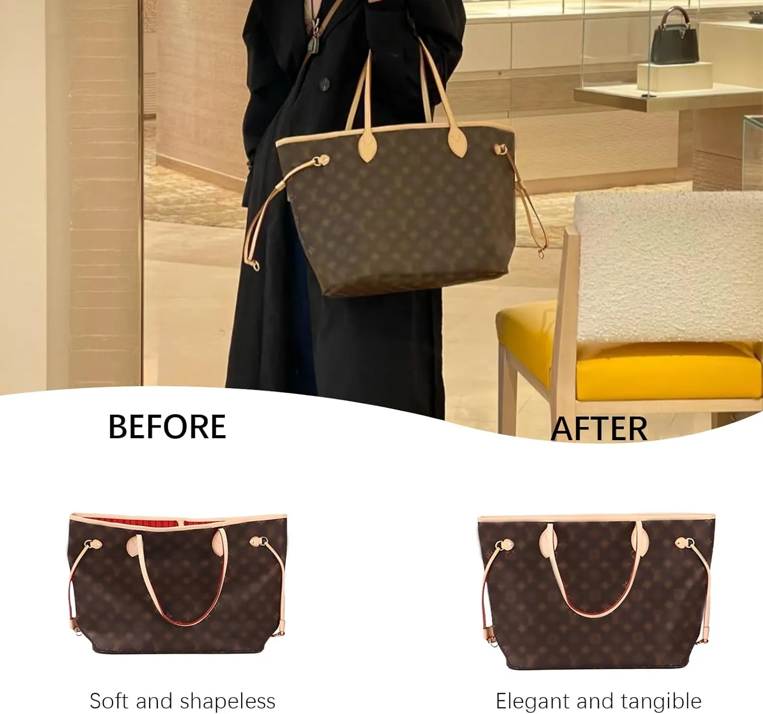 Lckaey Modern Minimalist Nylon Handbag Organizer Insert for Neverfull Longchamp and Goyard Tote, Grey