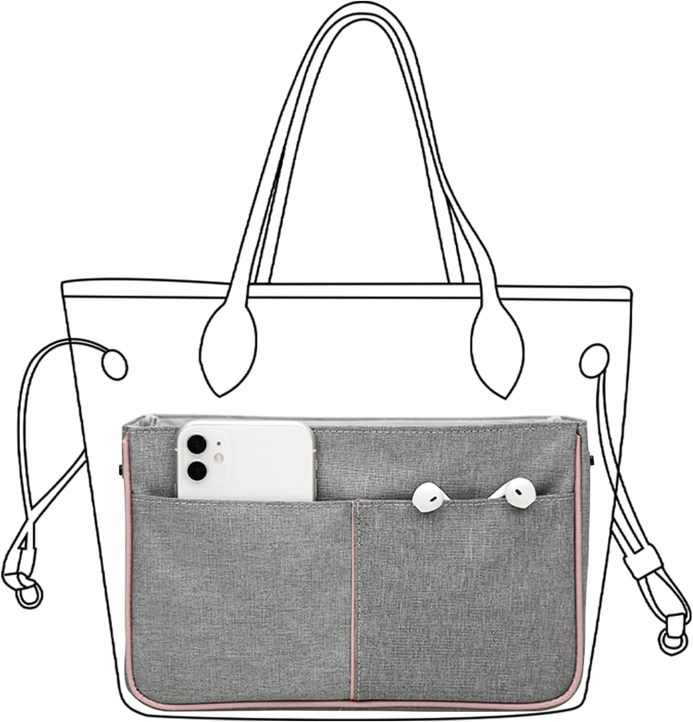 Lckaey Modern Minimalist Nylon Handbag Organizer Insert for Neverfull Longchamp and Goyard Tote, Grey