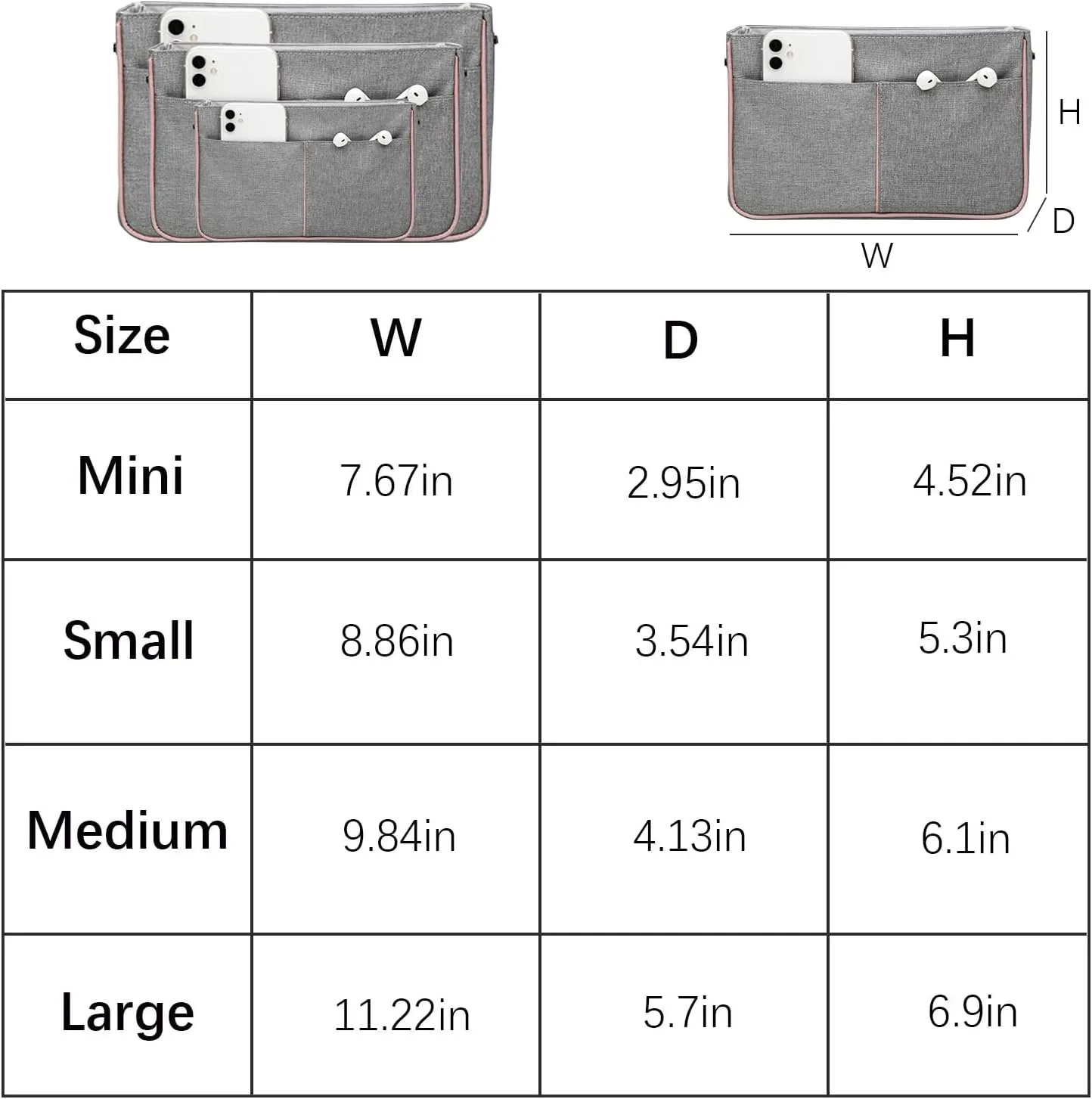 Lckaey Modern Minimalist Nylon Handbag Organizer Insert for Neverfull Longchamp and Goyard Tote, Grey