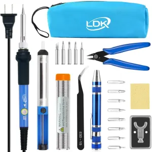 LDK Electric Soldering Iron Kit 60W Adjustable Temperature Welding Tools with 5pcs Different Tips, Desoldering Pump, Solder Wire, 8-in-1 Screwdrivers, Wire Cutter, Tweezers, Stand and Carry Bag