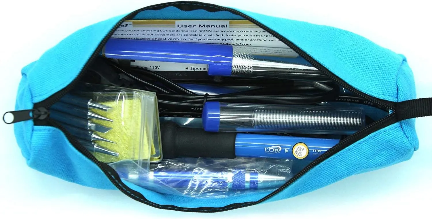 LDK Electric Soldering Iron Kit 60W Adjustable Temperature Welding Tools with 5pcs Different Tips, Desoldering Pump, Solder Wire, 8-in-1 Screwdrivers, Wire Cutter, Tweezers, Stand and Carry Bag