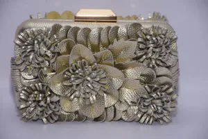 LEATHER FLORAL BOX CLUTCH