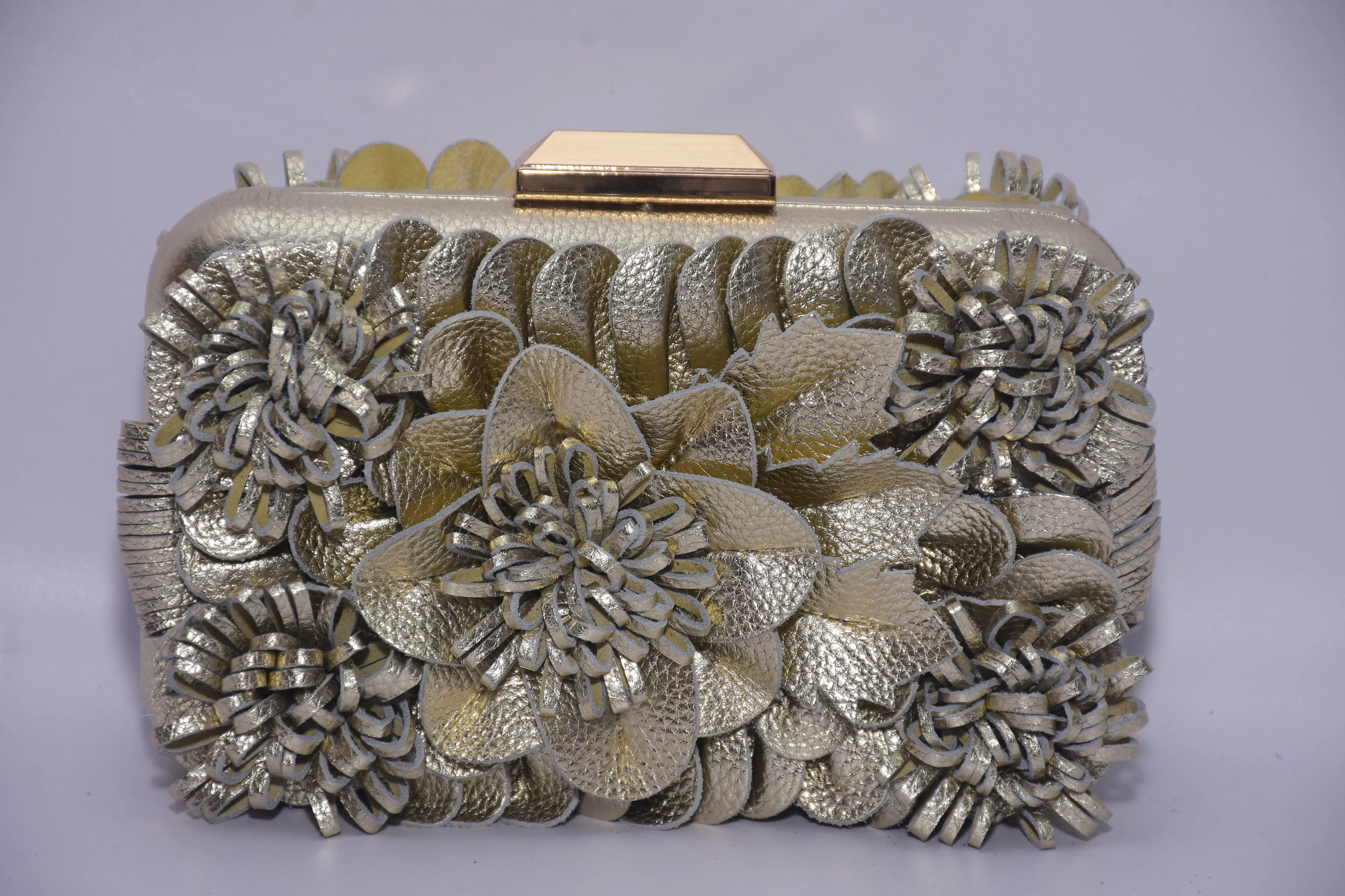 LEATHER FLORAL BOX CLUTCH