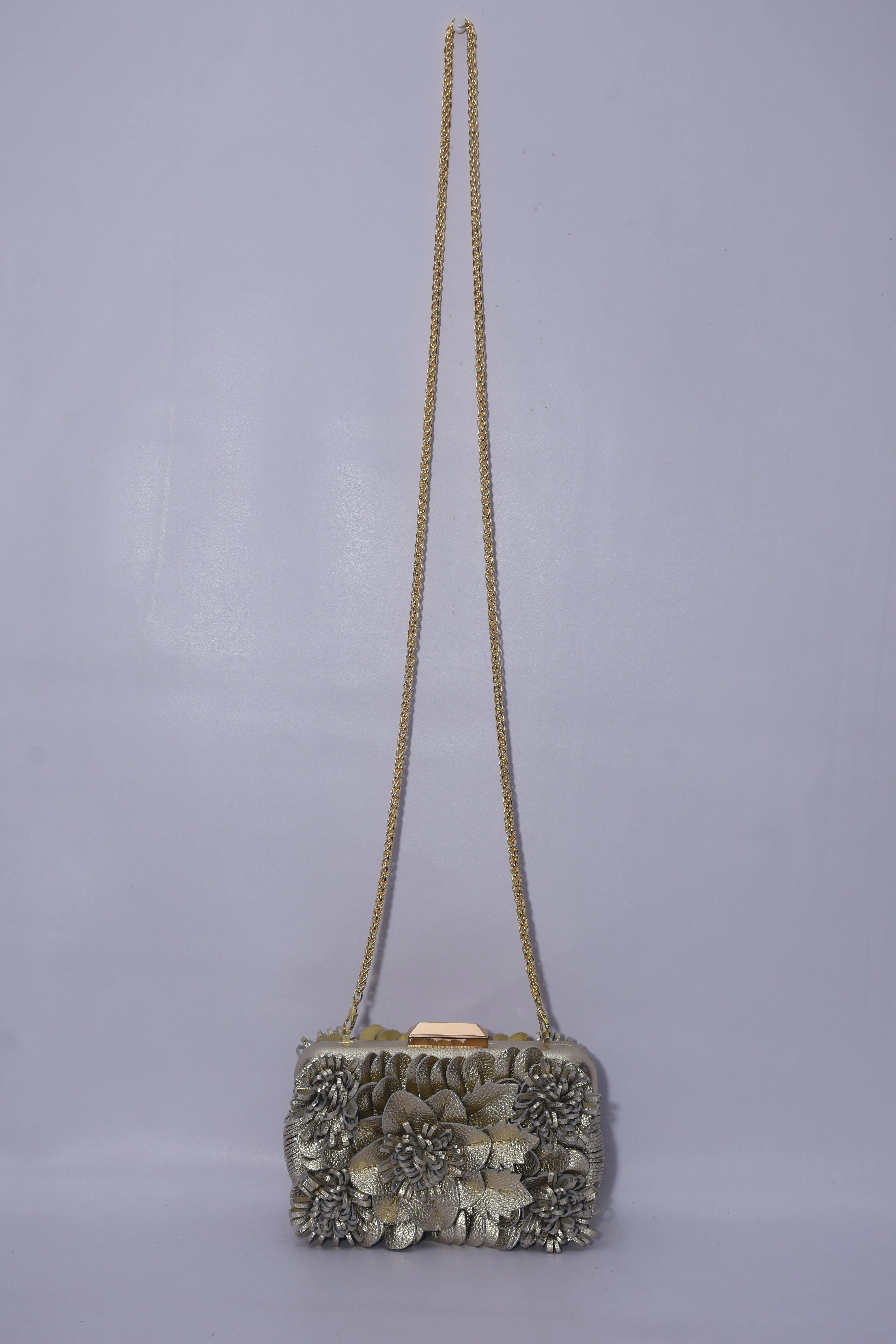LEATHER FLORAL BOX CLUTCH