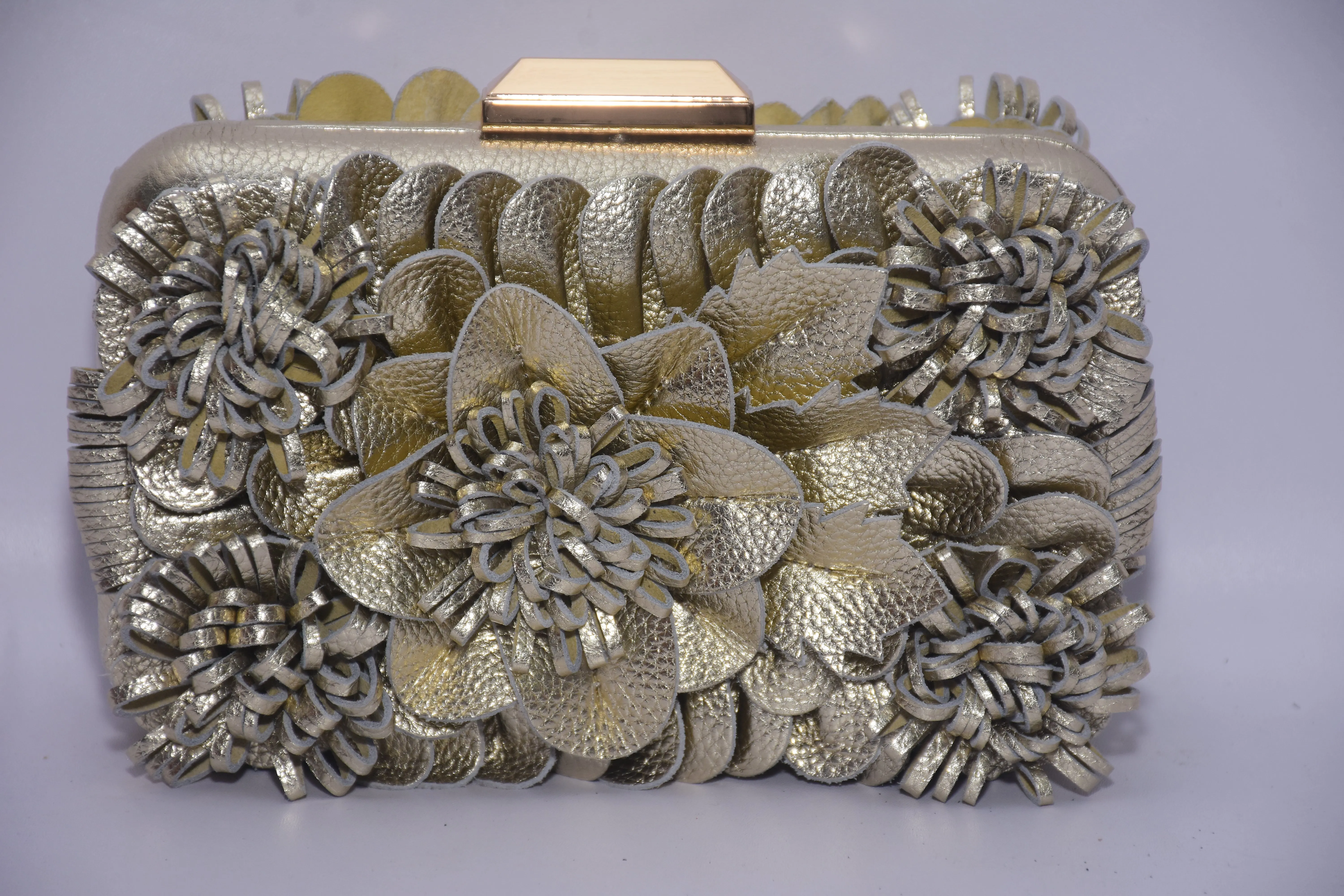 LEATHER FLORAL BOX CLUTCH