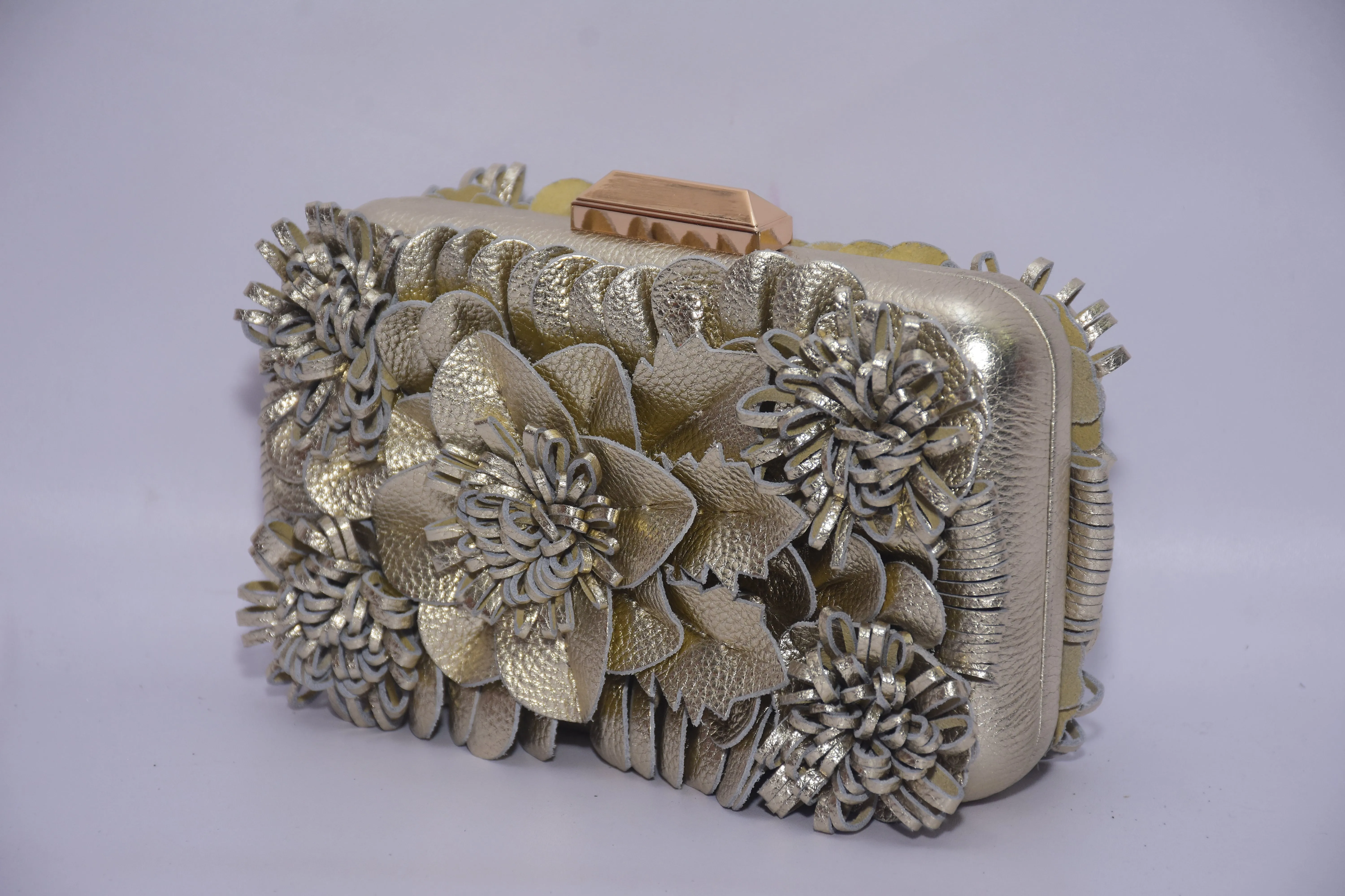 LEATHER FLORAL BOX CLUTCH