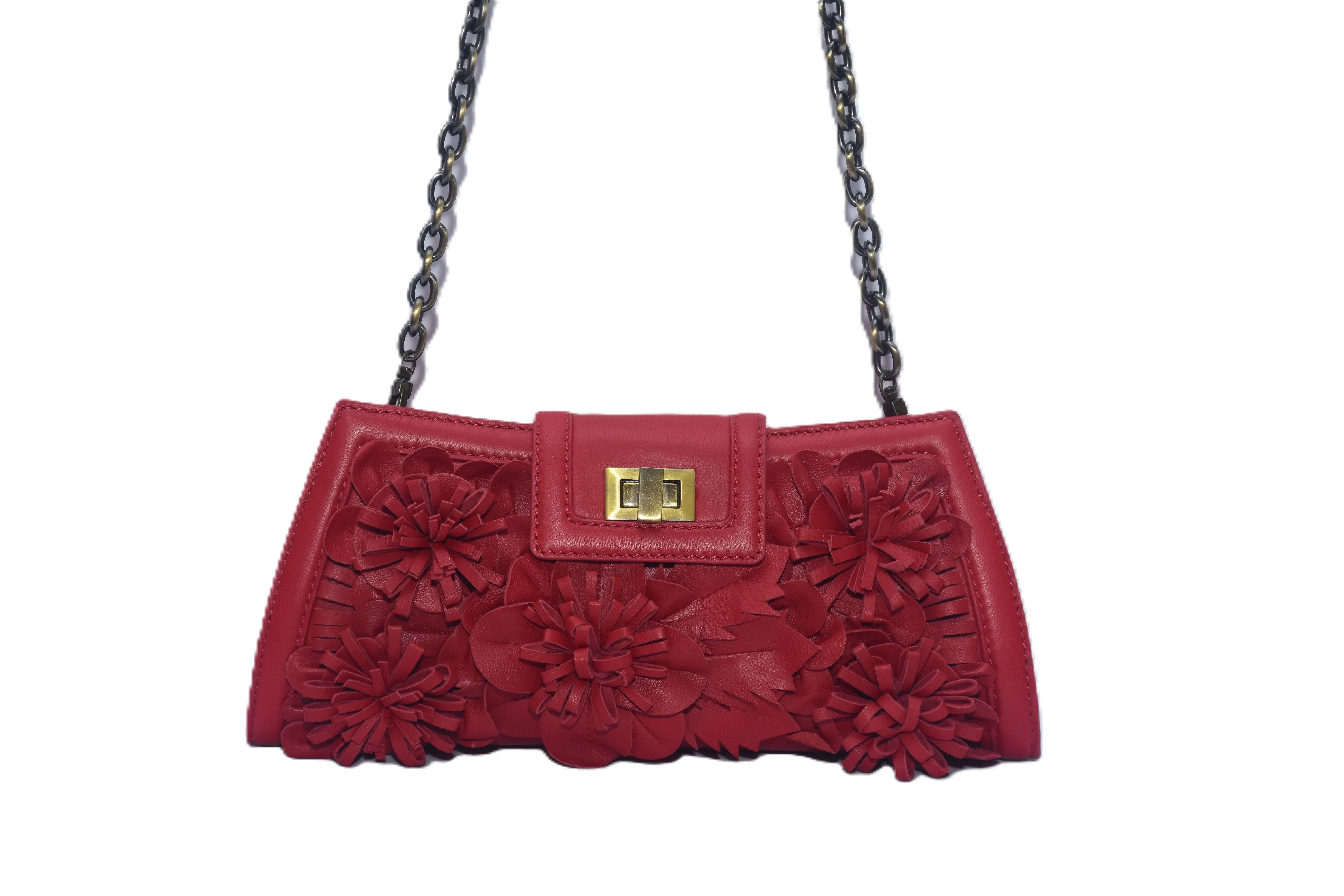 Leather Floral Clutch