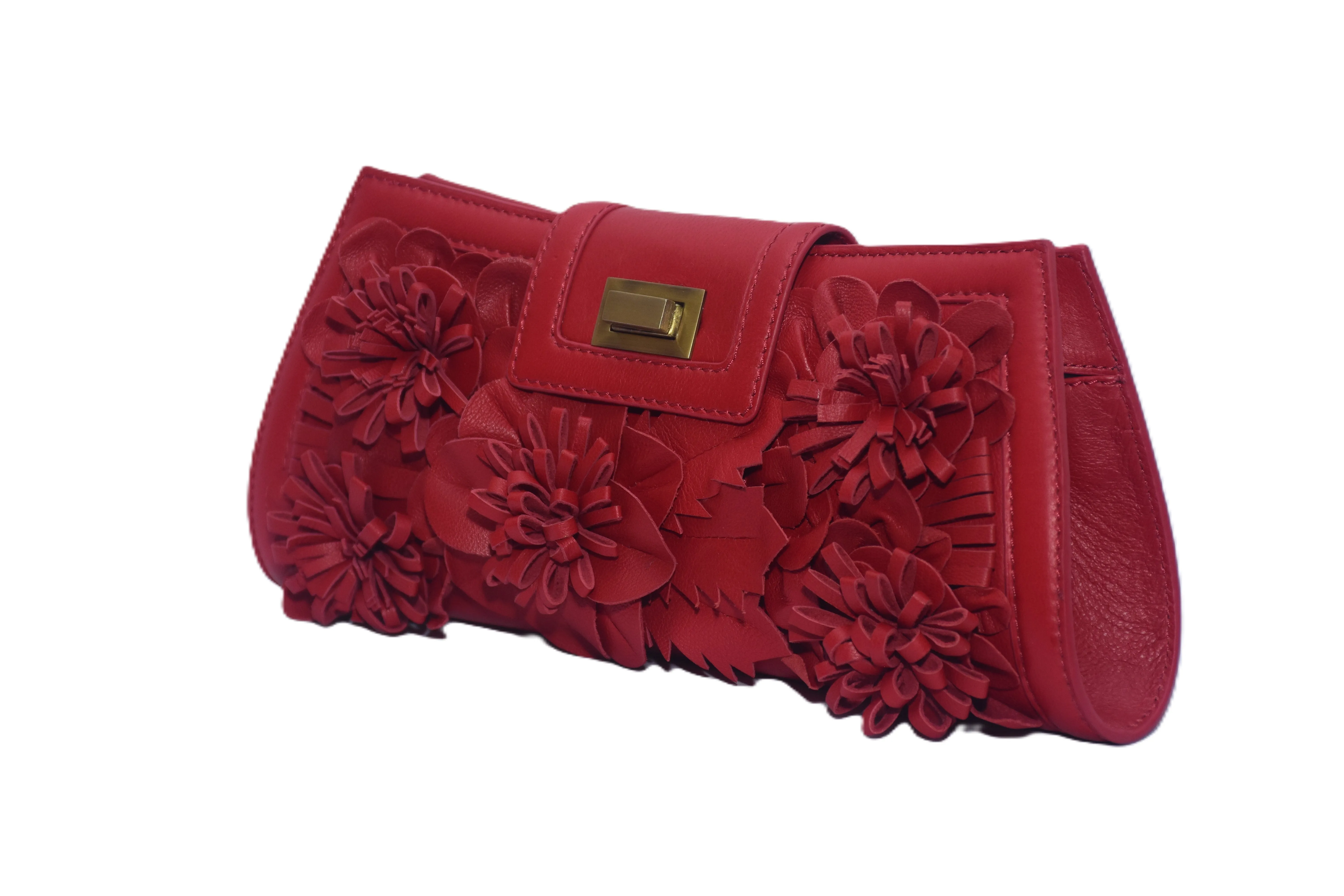 Leather Floral Clutch