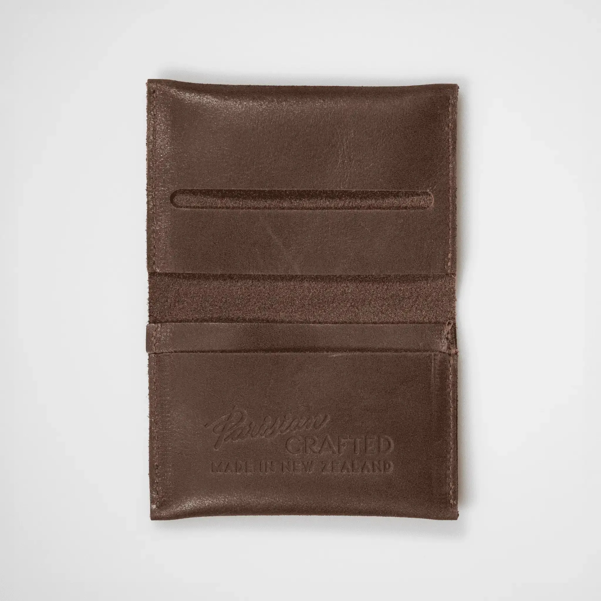 Leather Folded Card Wallet - Brown