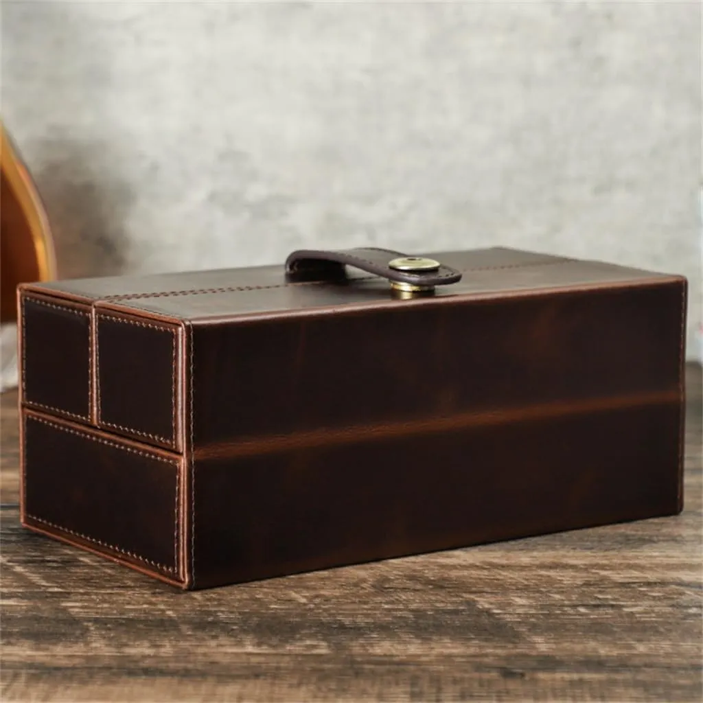 Leather Handmade Mechanical Watch Storage Box, Travel Portable Anti Drop Three Position Watch Box