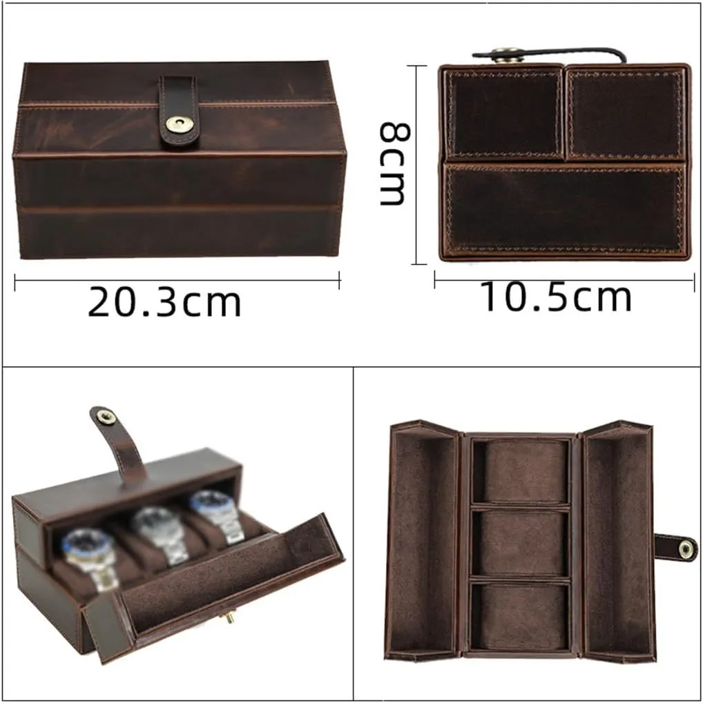 Leather Handmade Mechanical Watch Storage Box, Travel Portable Anti Drop Three Position Watch Box