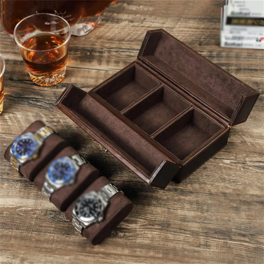 Leather Handmade Mechanical Watch Storage Box, Travel Portable Anti Drop Three Position Watch Box