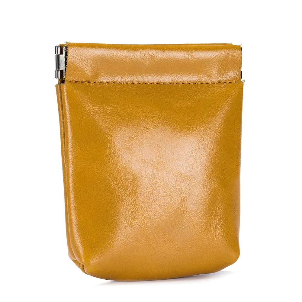 Leather Leaf Spring Earphone Automatic Tight Port Buggy Wireless Coin Purses