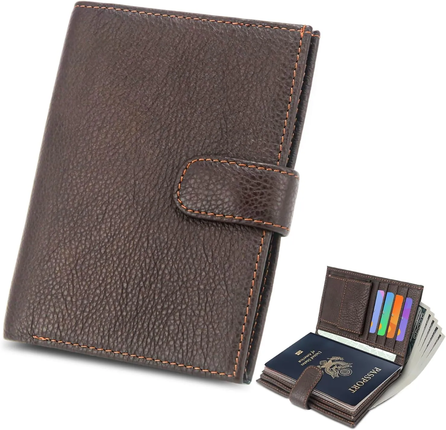 Leather Passport Wallet, Lightweight Travel Wallet, Passport Holder for Travel, for Secure Traveling and Documentation Organizer (Dark Brown)