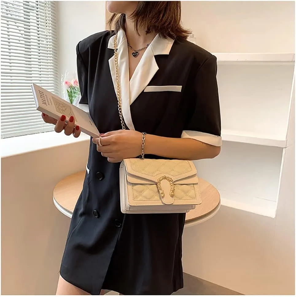 Leather Shoulder Bag Chain Purse for Women - Fashion Crossbody Bags Vintage Snake Print Underarm Bag Square Satchel Handbag