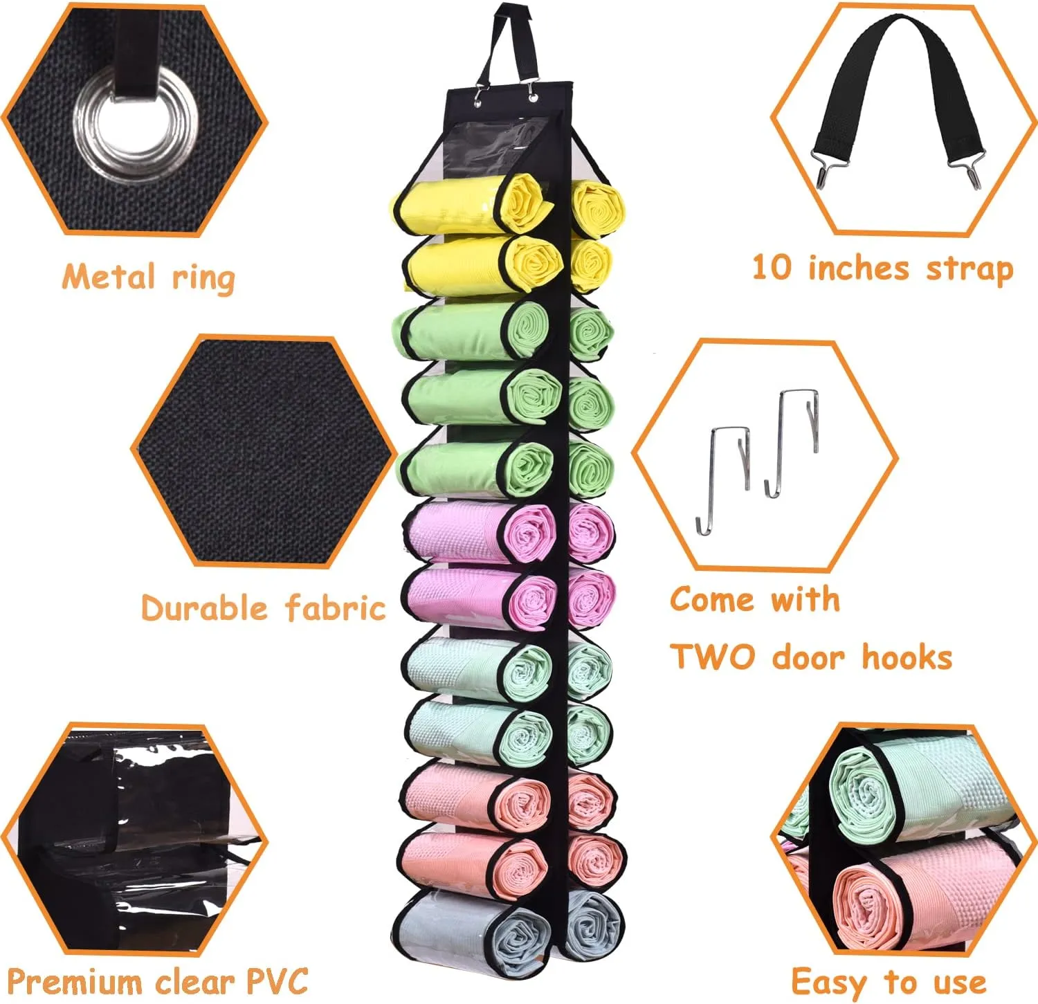 Legging Storage Bag Storage Hanger Can Holds 24 Leggings or Shirts Jeans Compartment Storage Hanger, Foldable Leggings Organizer Clothes Portable Closets Roll Holder (Black)