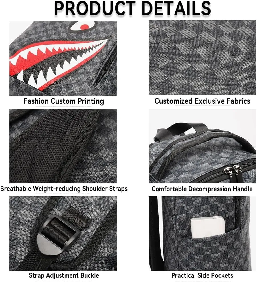 Leisure Shark Backpack Business Large Capacity Men's Campus Outward Travel Bag (C3,Large)