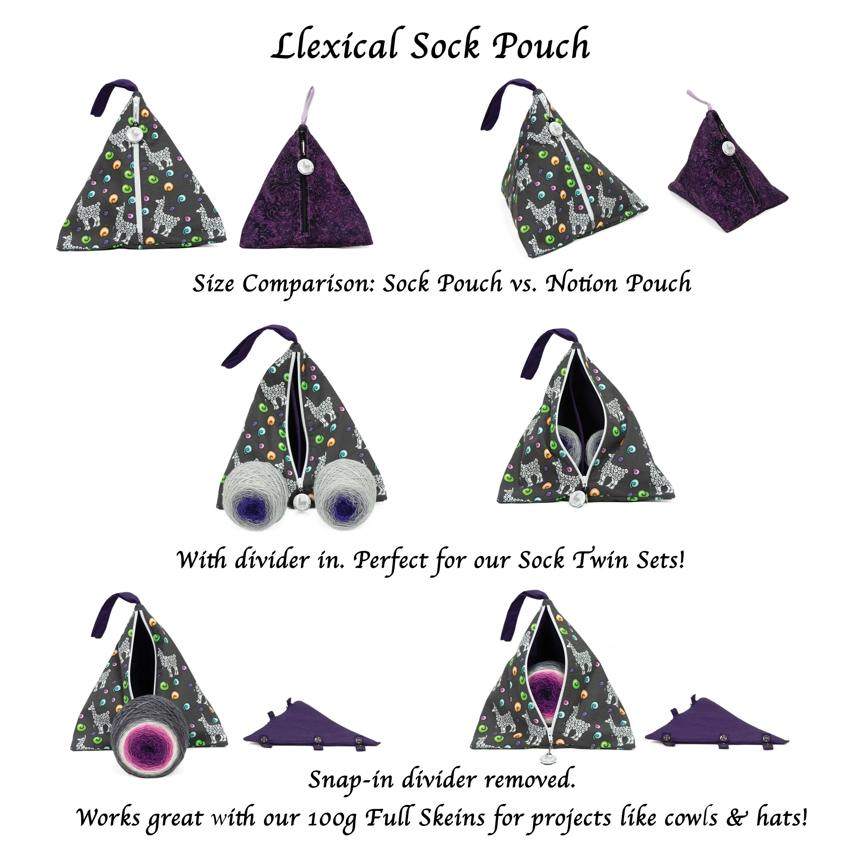 Lemonade  - Llexical Divided Sock Pouch - Knitting, Crochet, Spinning Project Bag