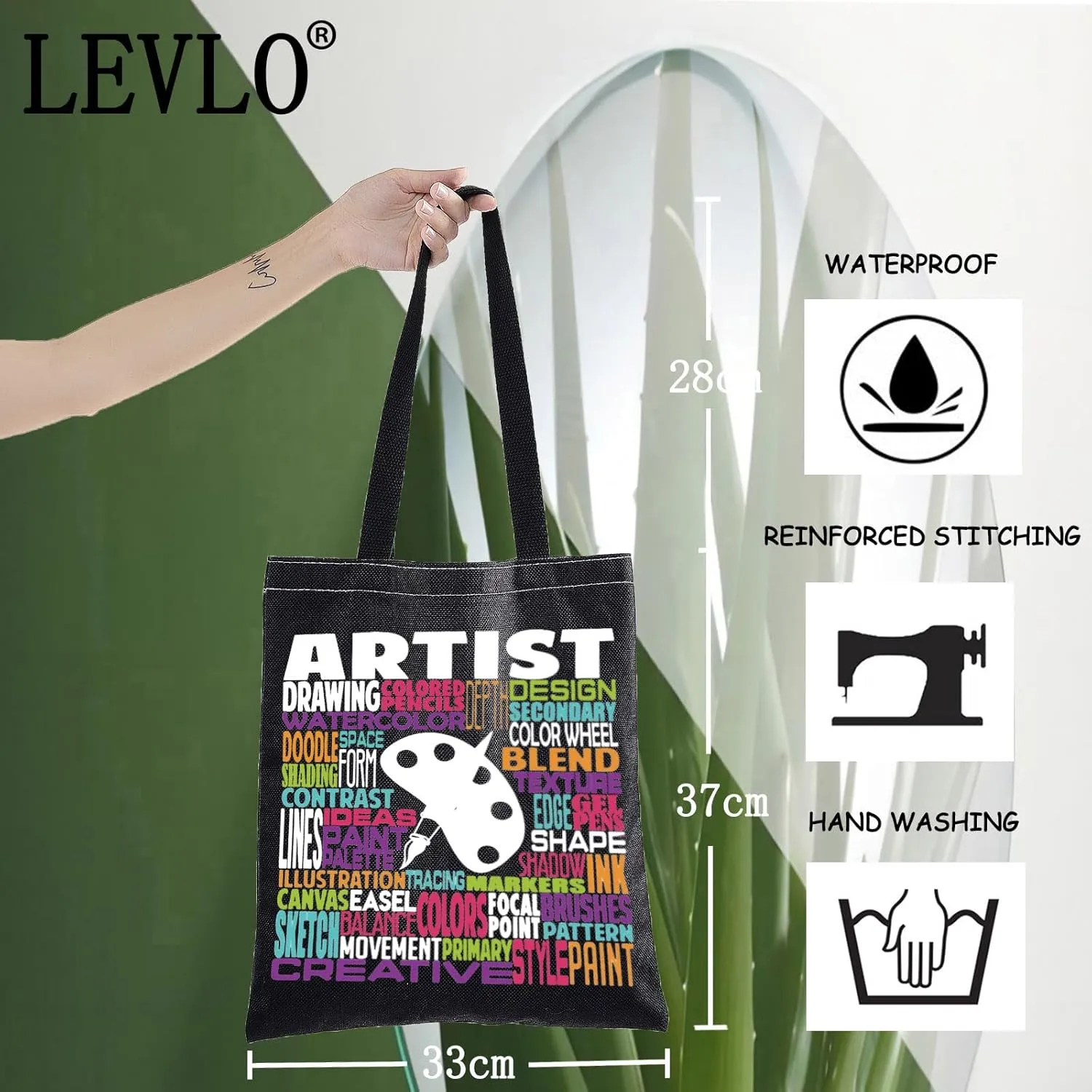 LEVLO Artist Canvas Tote Bag Gift For Art Teacher Artistic Shoulder Bag For Art Student Grad