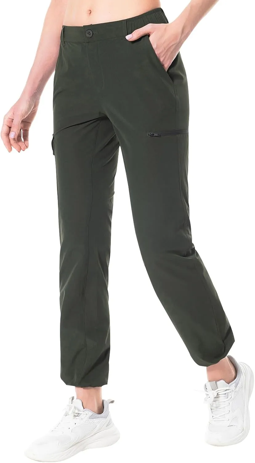 Lightbare Women’s Lightweight Cargo Hiking Pants with Elastic Waistband Quick Dry Stretchy Water Resistant UPF 50  Outdoor