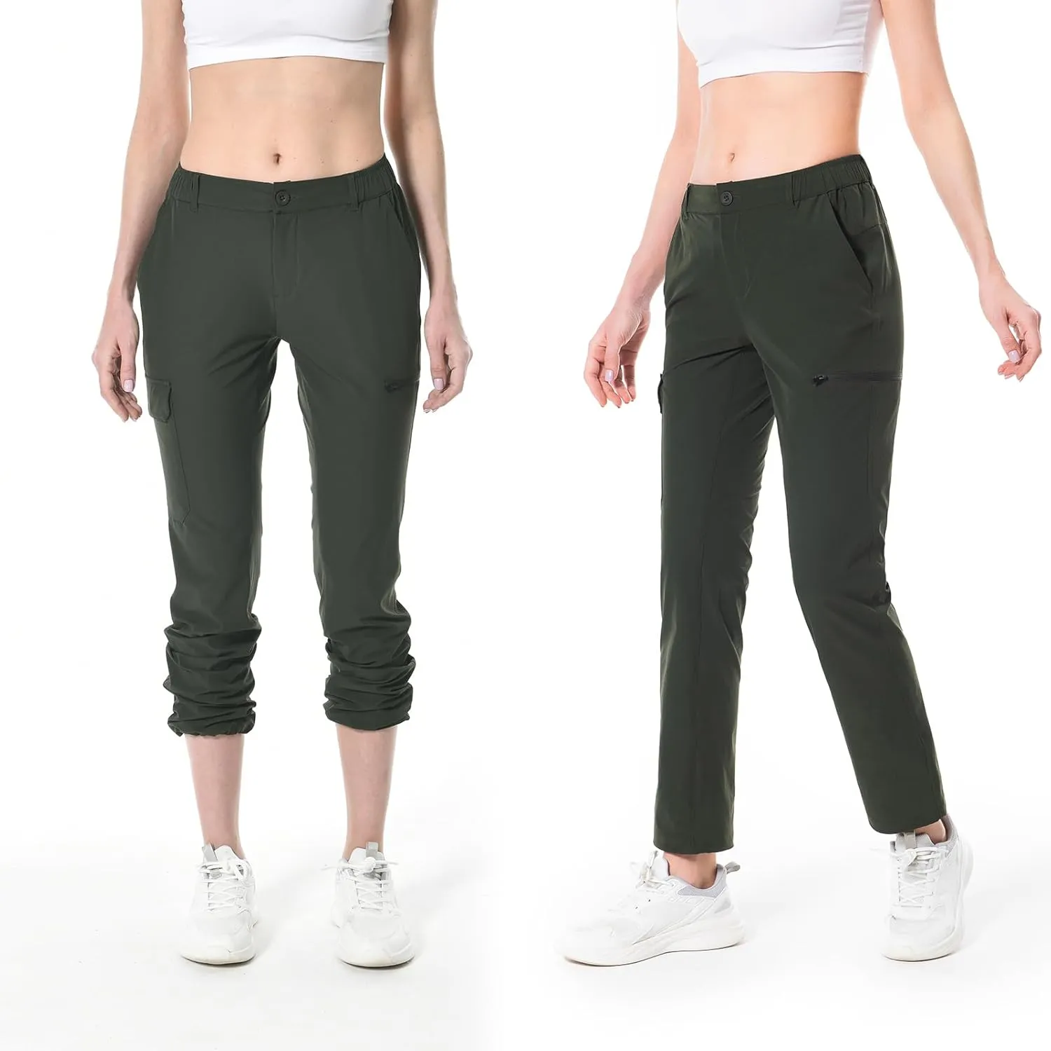 Lightbare Women’s Lightweight Cargo Hiking Pants with Elastic Waistband Quick Dry Stretchy Water Resistant UPF 50  Outdoor