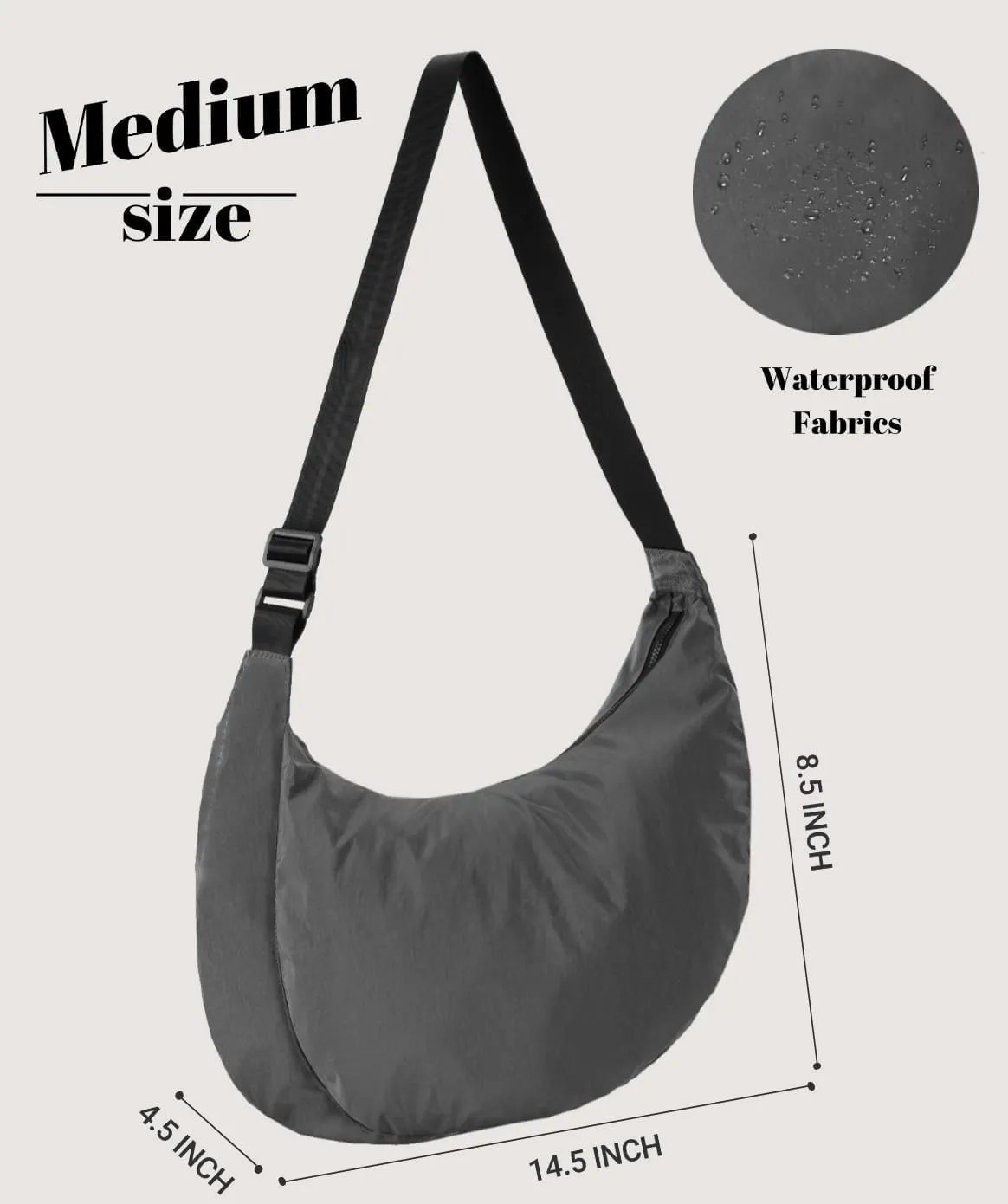 Lightweight Nylon Crescent Crossbody Bag for Women Adjustable Strap Water-Resistant Everyday Purse