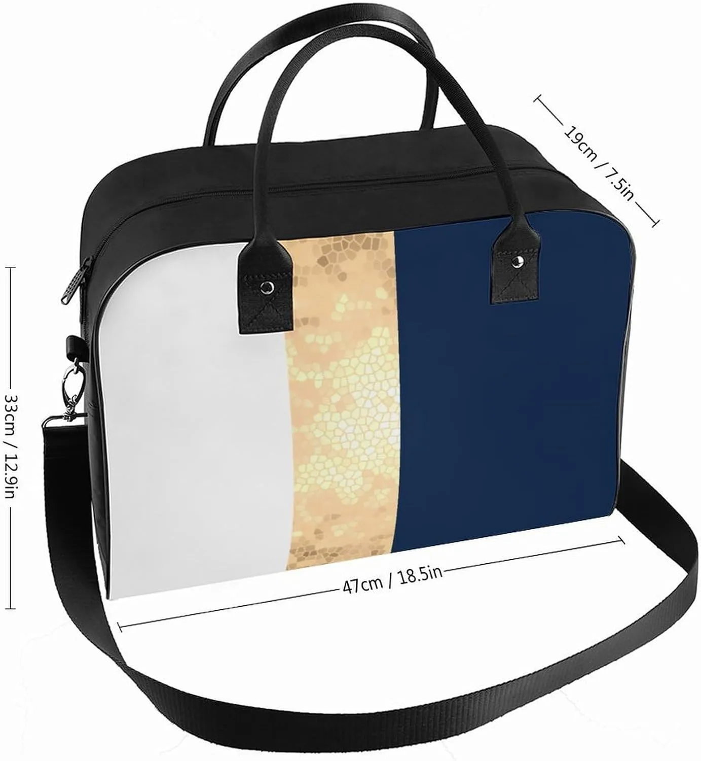 Lines Navy Blue And Yellow Fashionable Large Capacity Travel Handbag Unisex