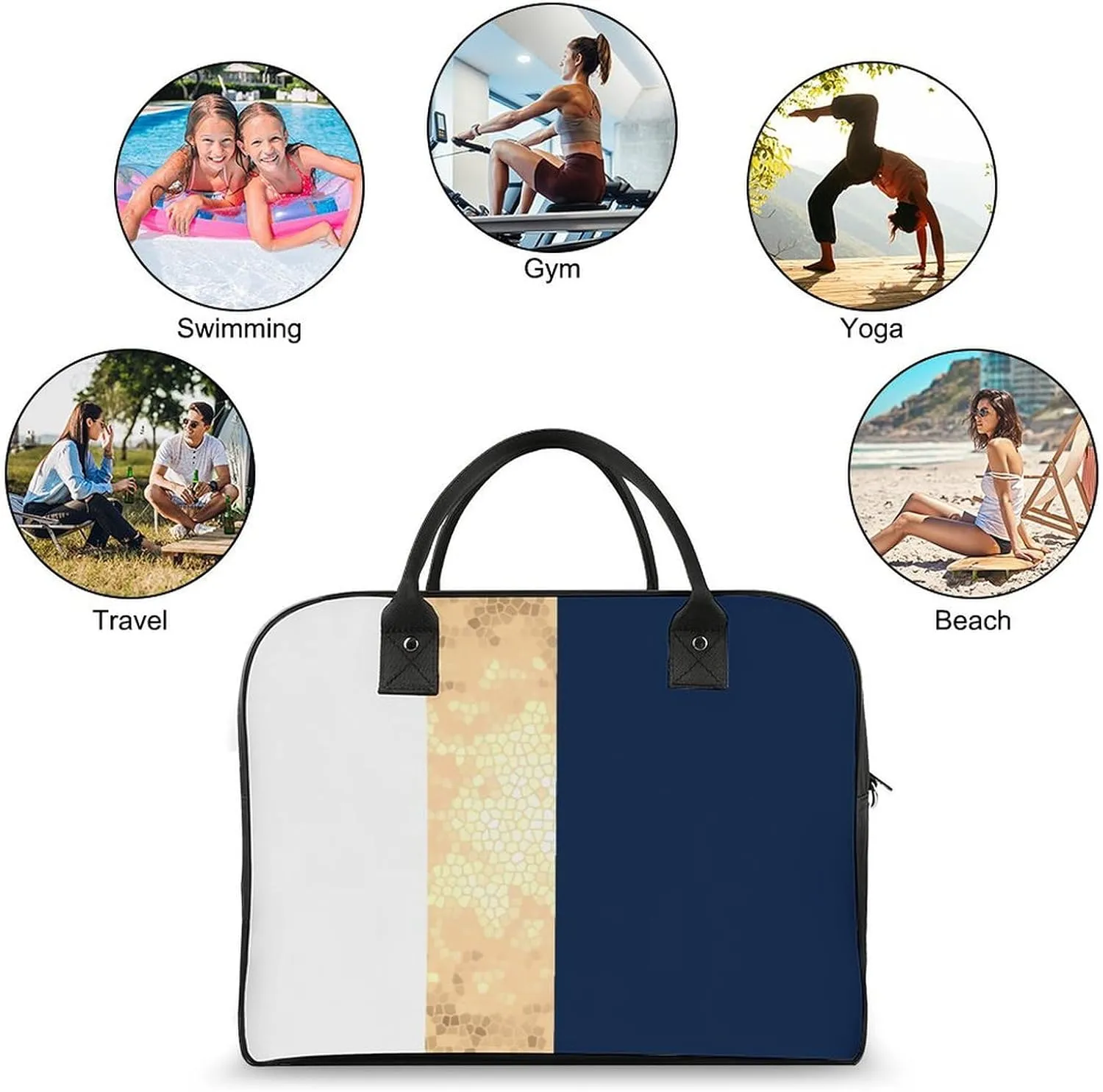 Lines Navy Blue And Yellow Fashionable Large Capacity Travel Handbag Unisex