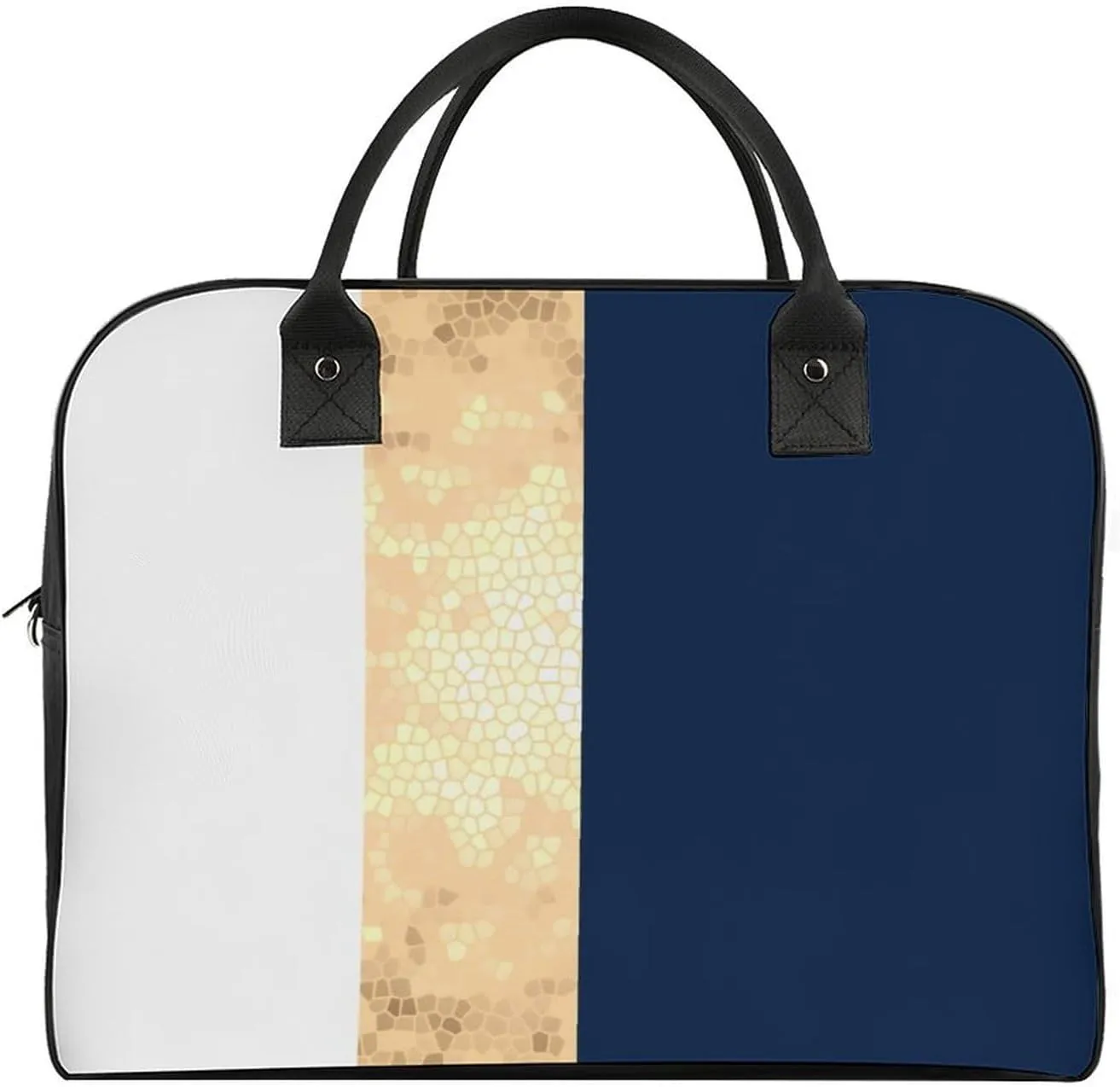 Lines Navy Blue And Yellow Fashionable Large Capacity Travel Handbag Unisex
