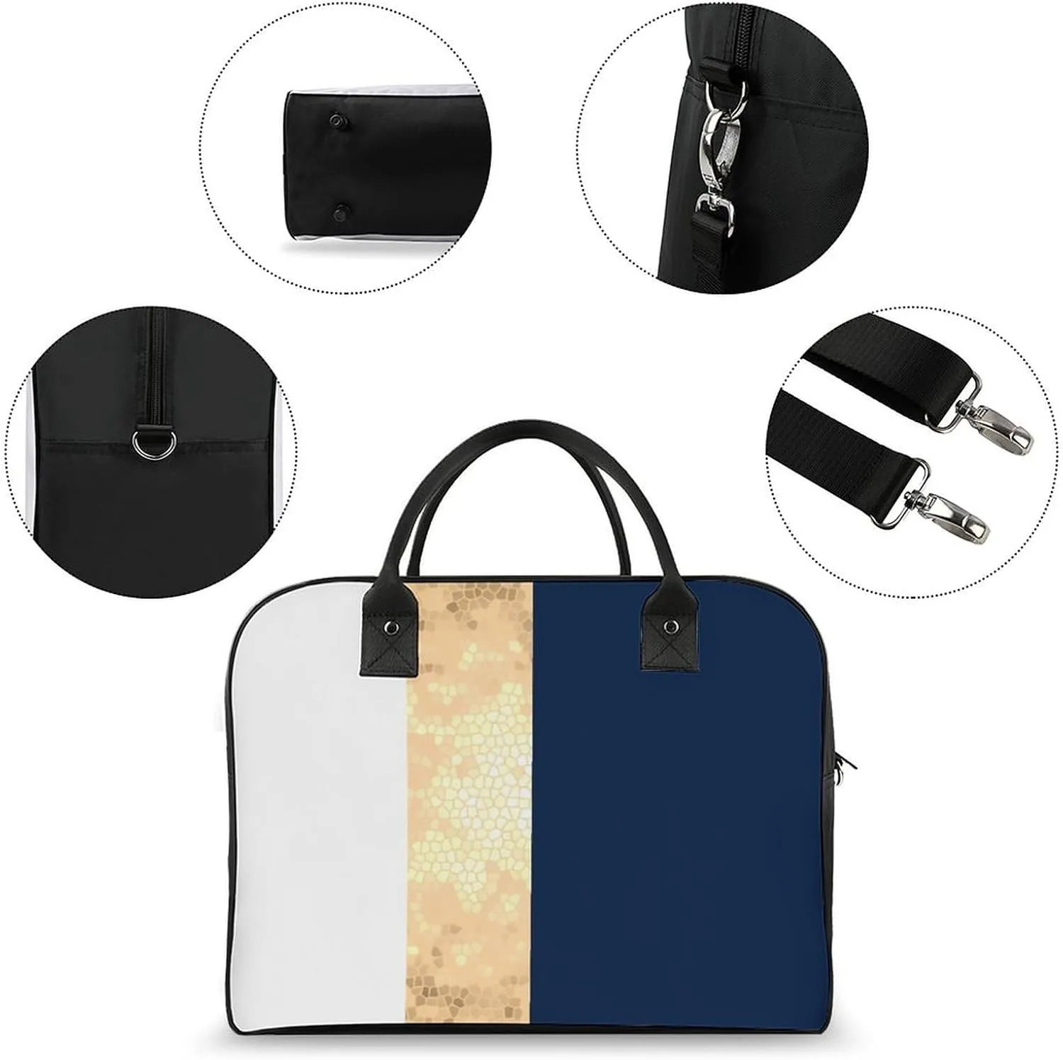 Lines Navy Blue And Yellow Fashionable Large Capacity Travel Handbag Unisex