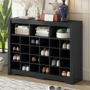 Linique 24 Shoe Cubby Console,Modern Shoe Cabinet Storage with Curved Base,Versatile Sideboard Shoe Organizer for Hallway,Bedroom,Living Room,Black