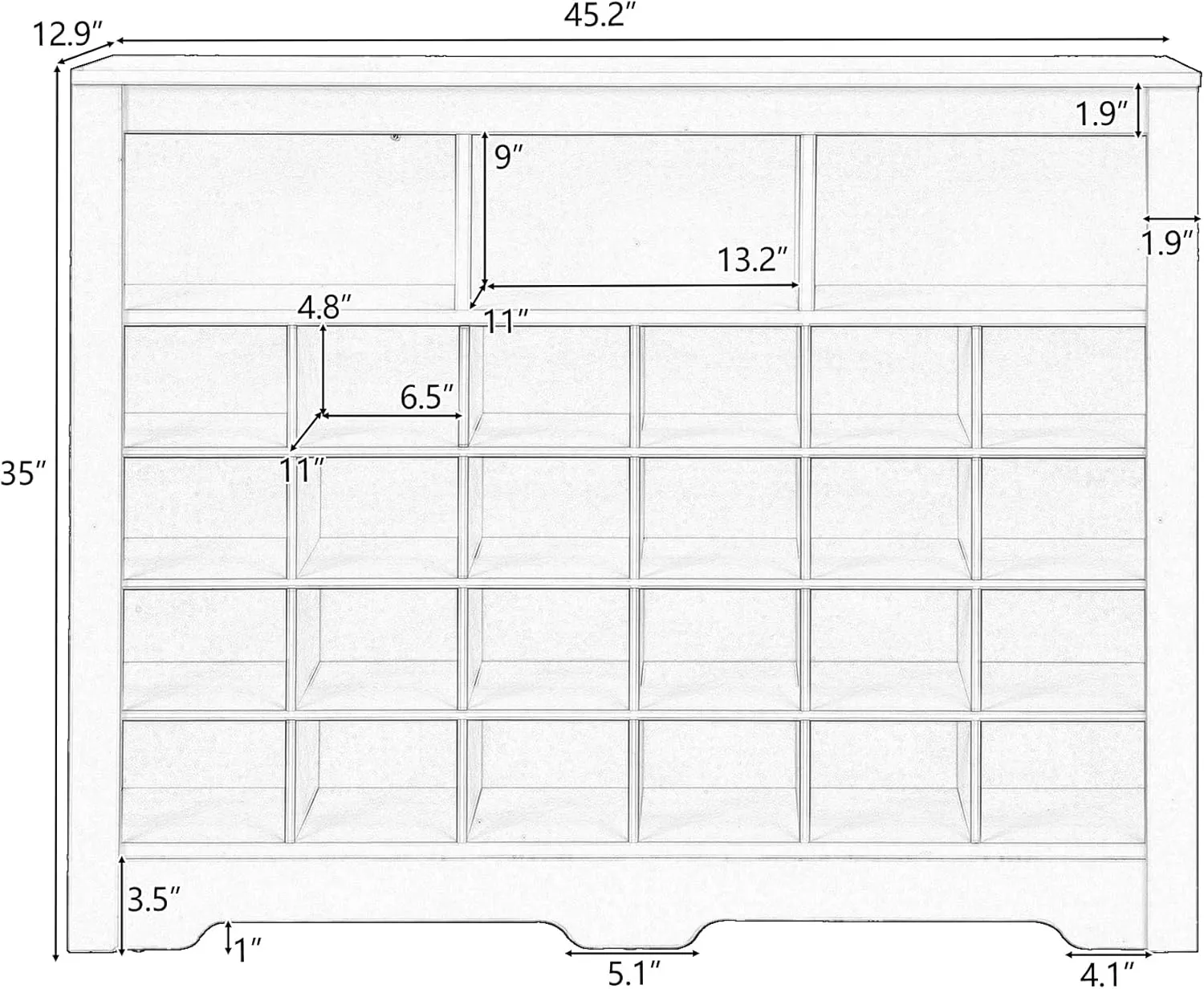 Linique 24 Shoe Cubby Console,Modern Shoe Cabinet Storage with Curved Base,Versatile Sideboard Shoe Organizer for Hallway,Bedroom,Living Room,Black