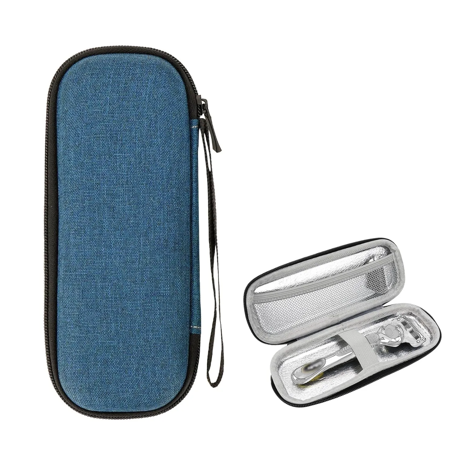 Linkidea Generic EVA Hard Shell Safety Razor Travel Case, Shaving Accessories Blade Head Storage, Men's Portable Travel Shaver Bag Compatible with Gillette Fusion 5 Power, Mach 3 (Navy Blue)