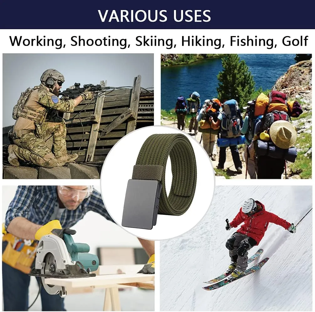 LionVII Men Nylon Web Belts - Metal Buckle, Fully Adjustable Belt Strap for Work, Easy Trim to Fit 28-49" Waist
