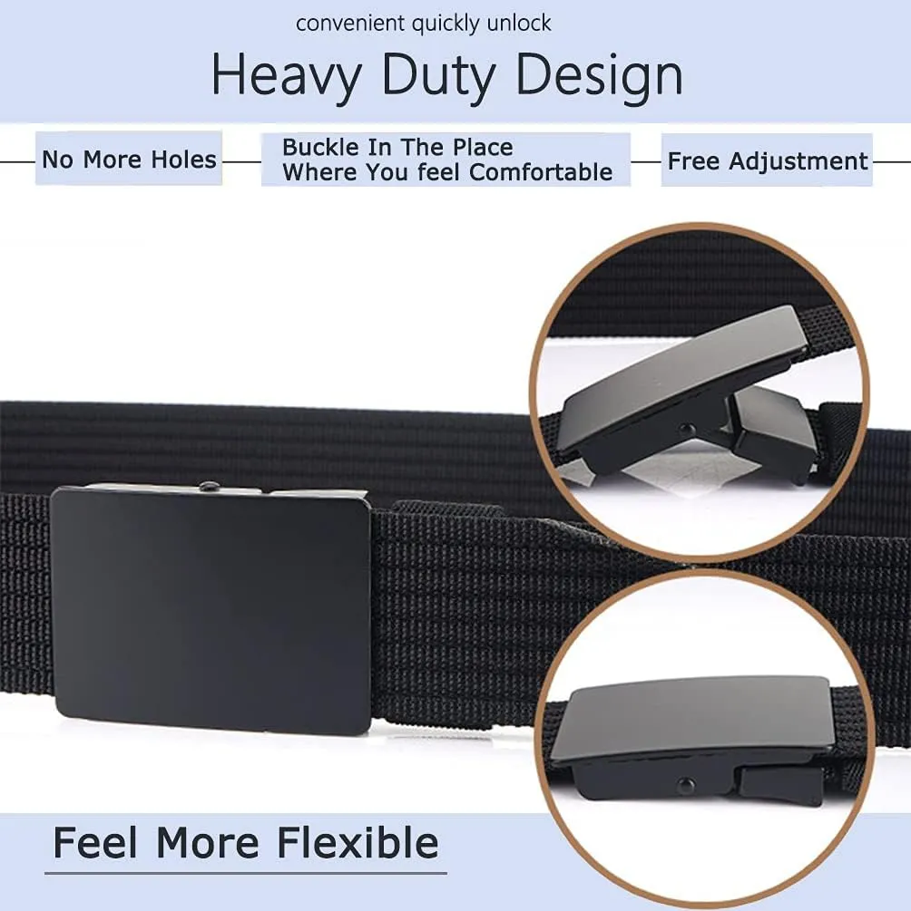LionVII Men Nylon Web Belts - Metal Buckle, Fully Adjustable Belt Strap for Work, Easy Trim to Fit 28-49" Waist