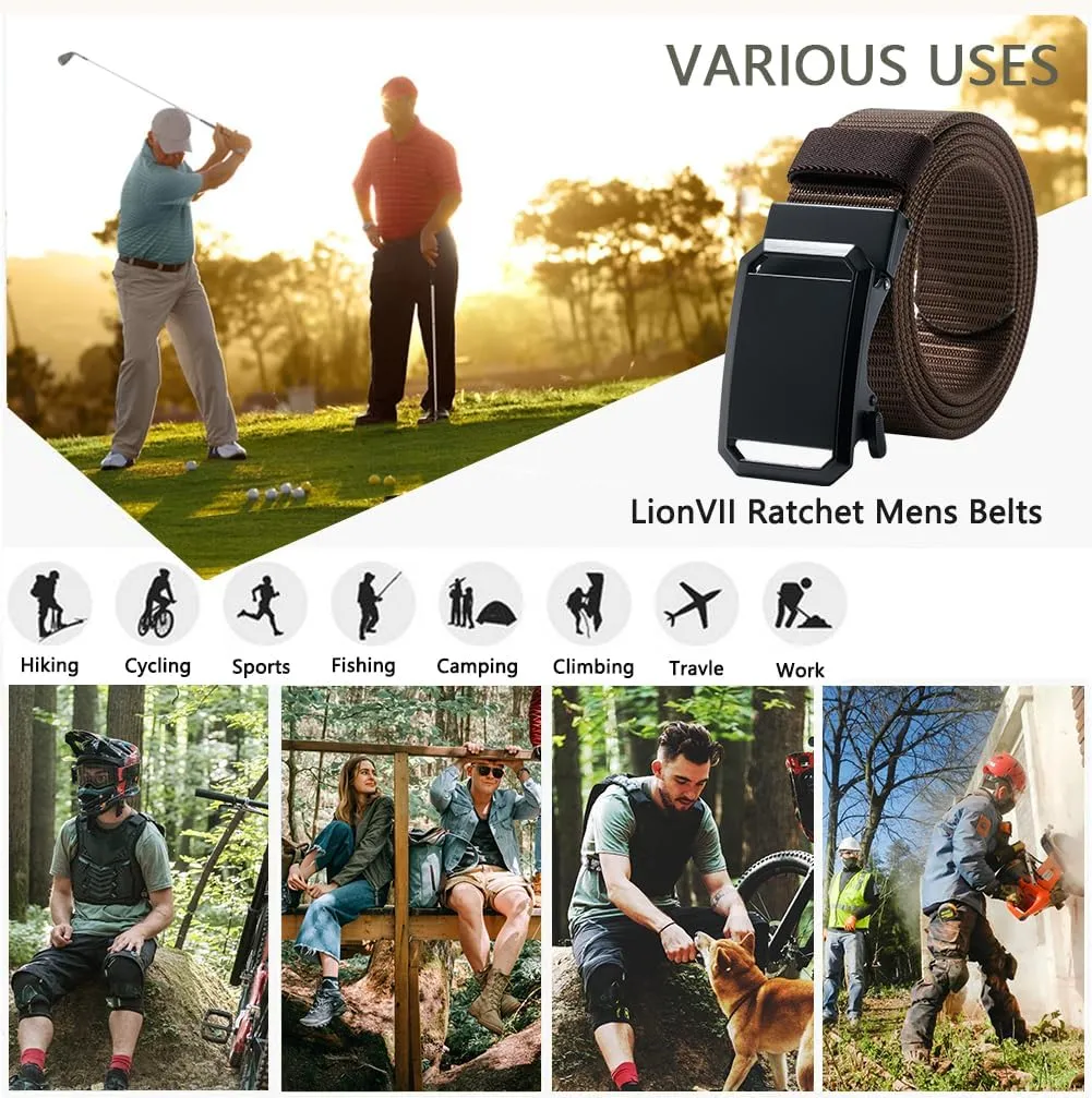 LionVII Ratchet Belts for Men - Fashion Belt Man Nylon Fabric 1 3/8" for Casual Jeans - Adjustable Trim to Fit 27-49" Waist