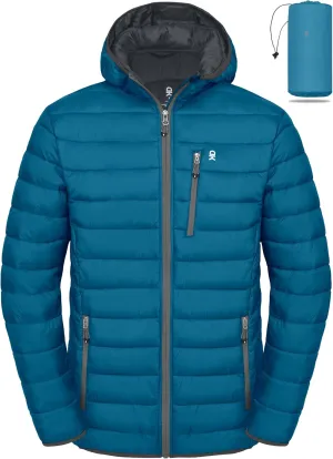 Little Donkey Andy Men's Packable Puffer Jacket Lightweight Hooded Windproof Winter Coat with Recycled Insulation