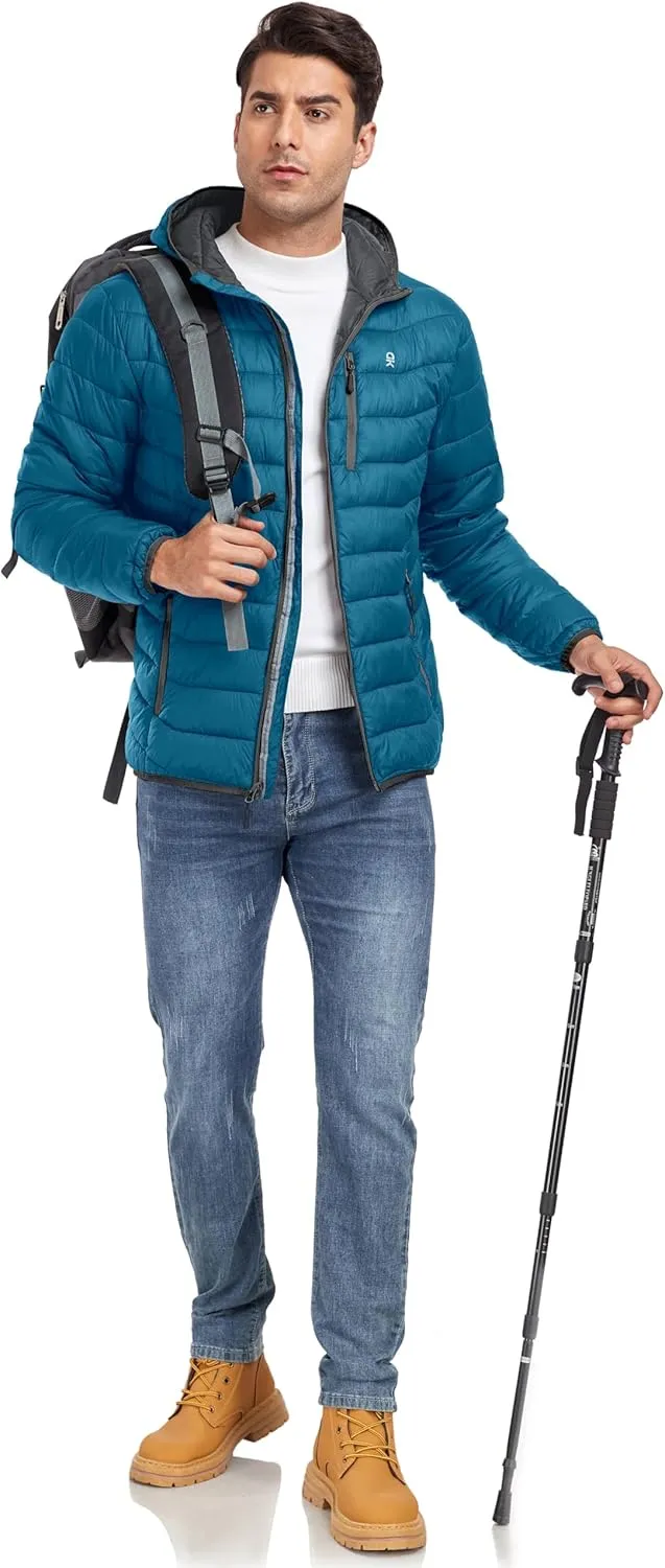 Little Donkey Andy Men's Packable Puffer Jacket Lightweight Hooded Windproof Winter Coat with Recycled Insulation