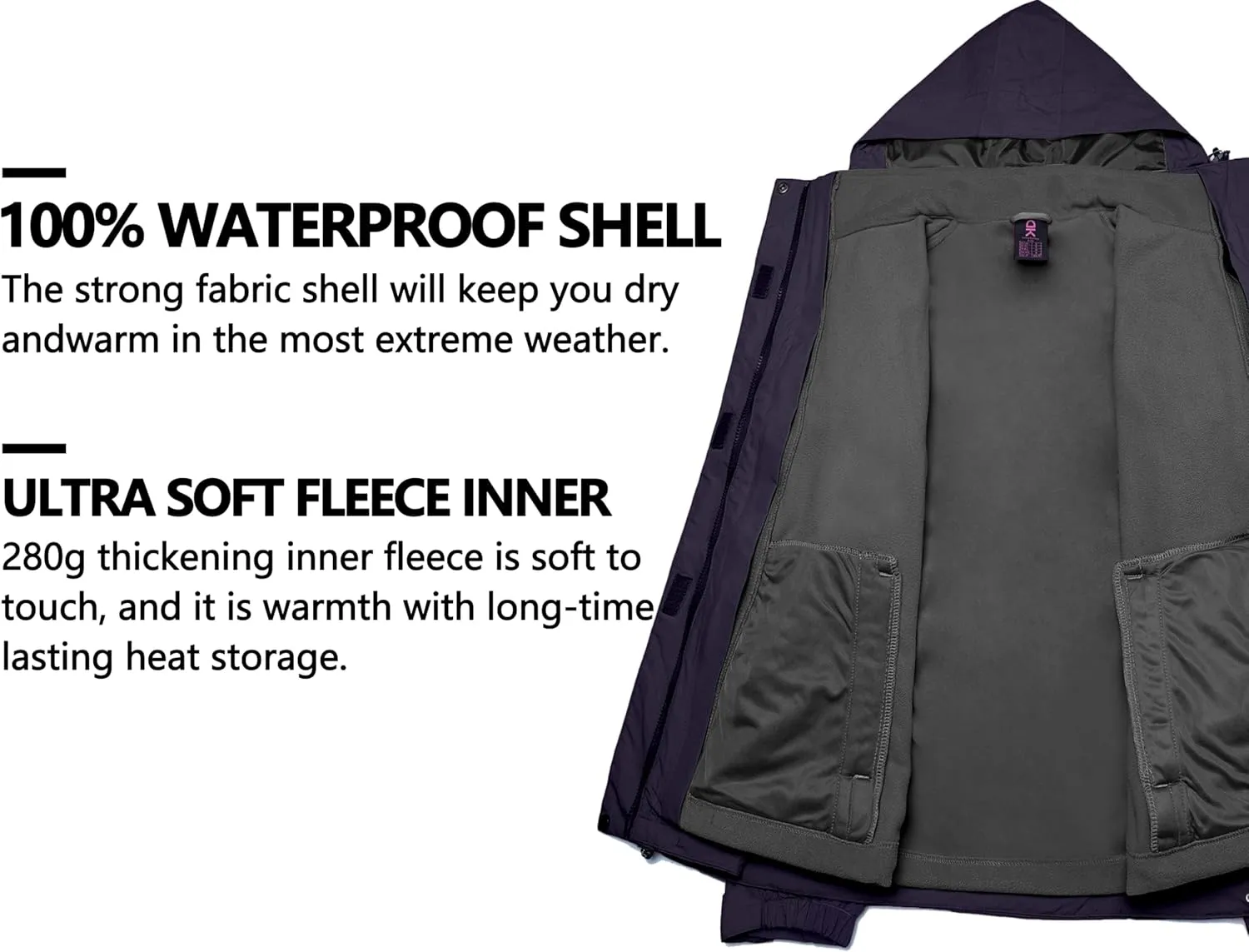 Little Donkey Andy Women's 3 in 1 Winter Ski Jacket Warm Fleece Liner Jacket Waterproof Windproof Snow Coat & Detachable Hood