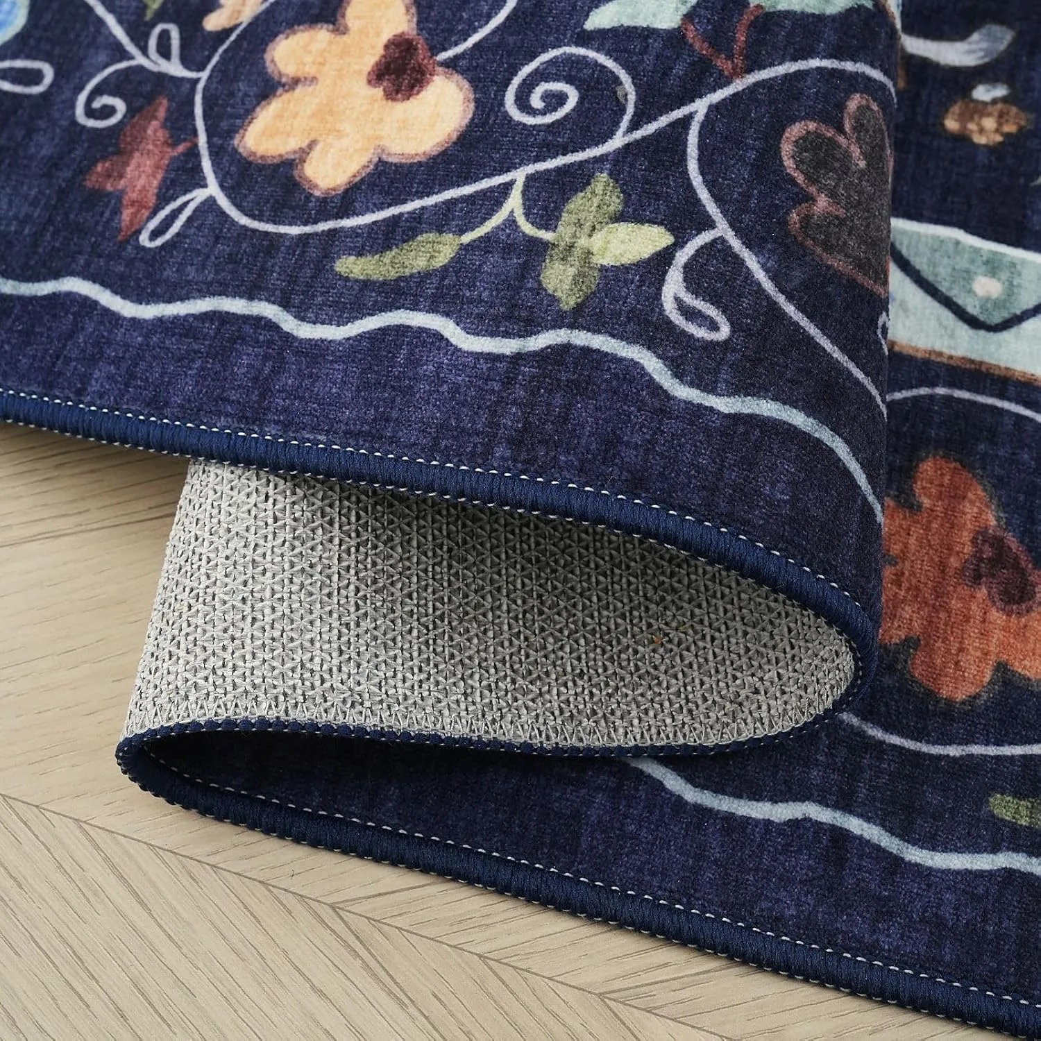 Living Room Rug 5x7 Rug Machine Washable Boho Area Rug Non Slip Floral Animal Cat Vintage Low Pile Large Rugs for Living Room Bedroom Farmhouse Dining Room Kids Playroom, Cobalt Blue