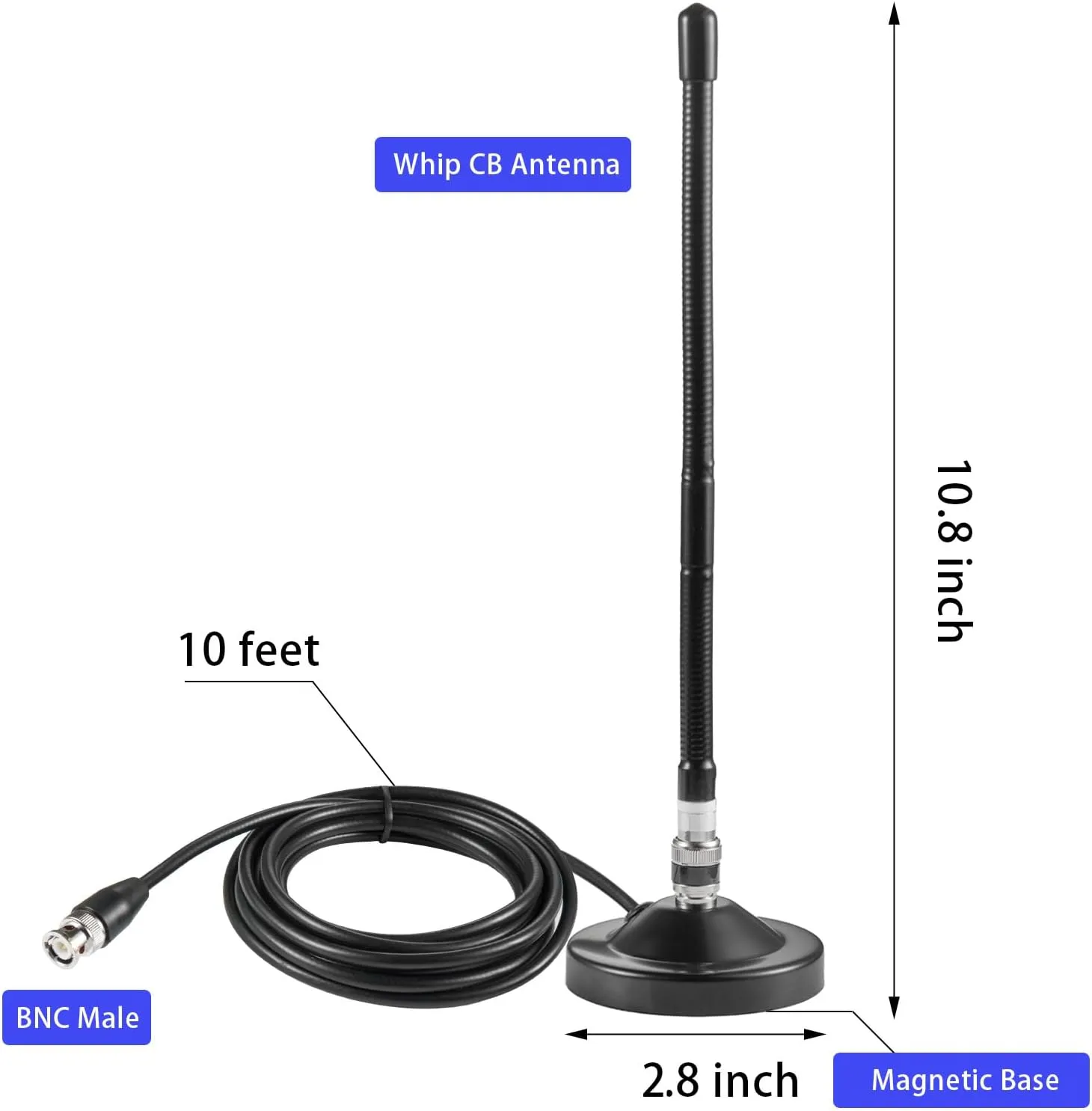 Long Range 27MHz Heavy Duty Magnetic Base Station Soft Whip CB Radio Antenna Kit for Cobra Midland Uniden Maxon President Anytone Vehicle Car Truck Mobile Handheld CB Radio Police Scanner, Eifagur