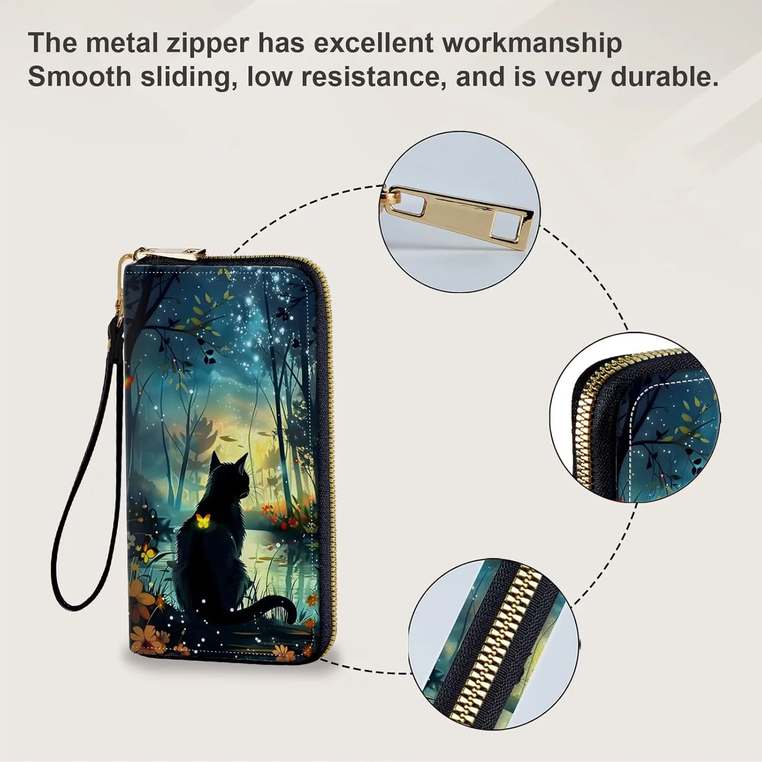 Long Wallet for Women, PU Leather Wristlet Wallet with Zipper Credit Card Holder Pocket Business Travel Wallet